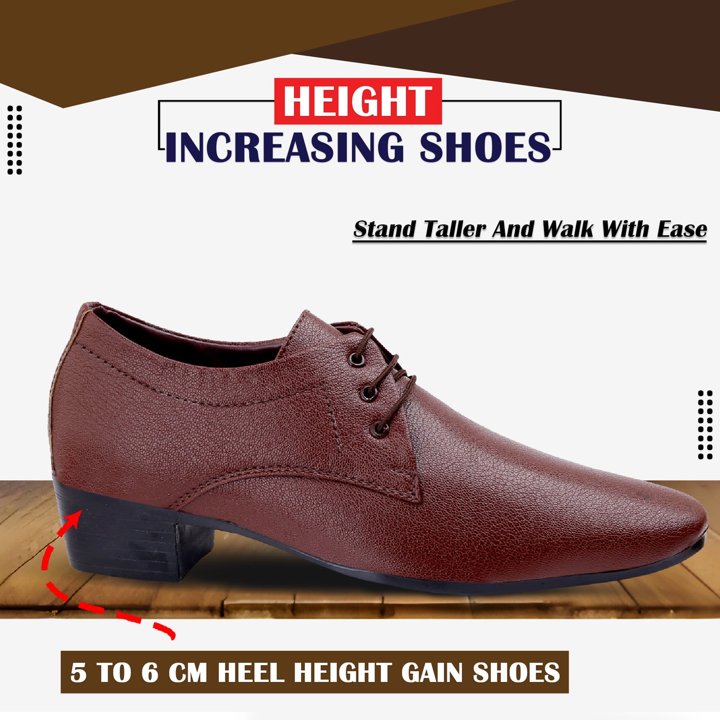 Men's Office Wear Height Increasing Derby Formal Shoes