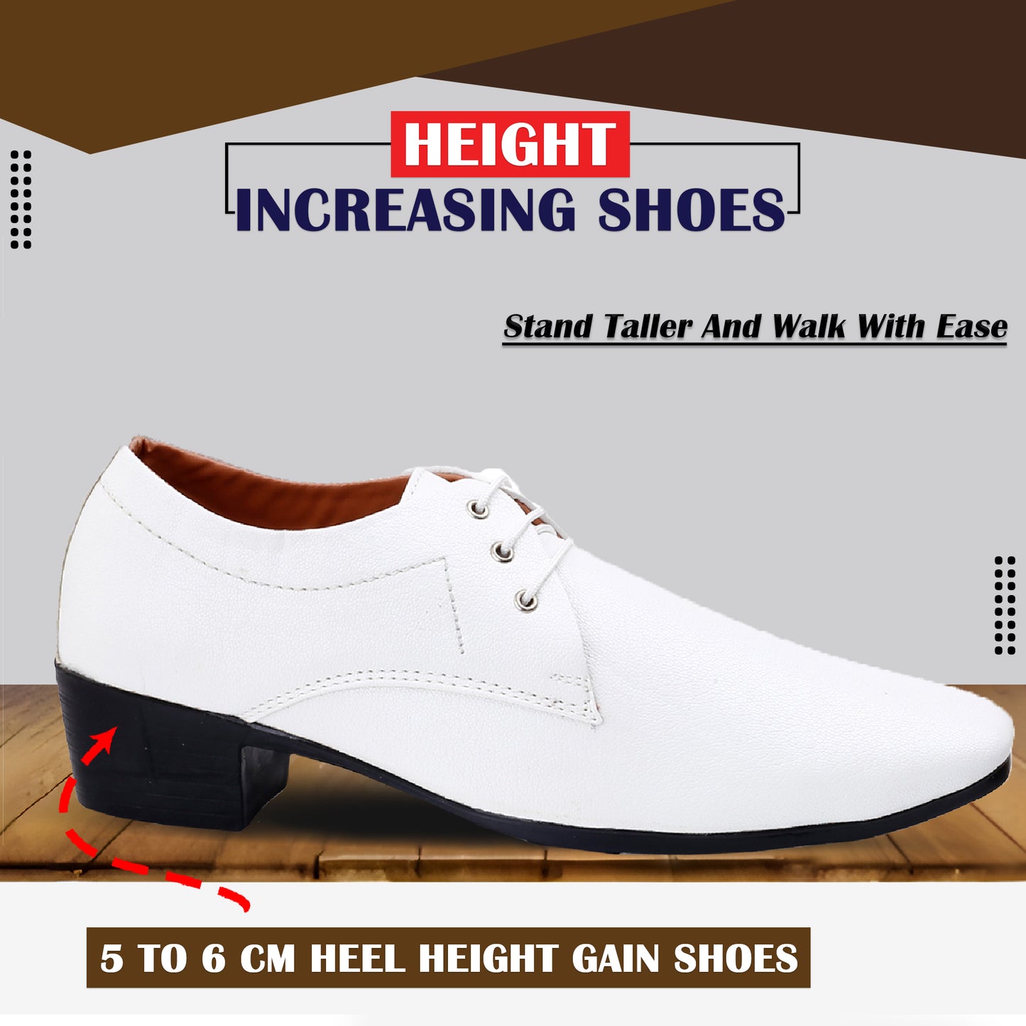 Men's Office Wear Height Increasing Derby Formal Shoes