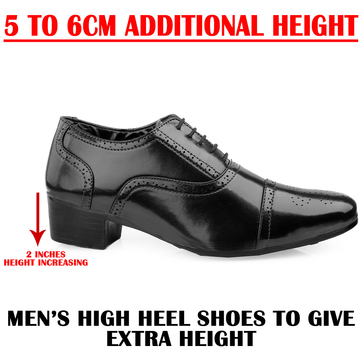 Men's Height Increasing Faux Leather Oxford Semi Brogue Formal Lace-Up Shoes