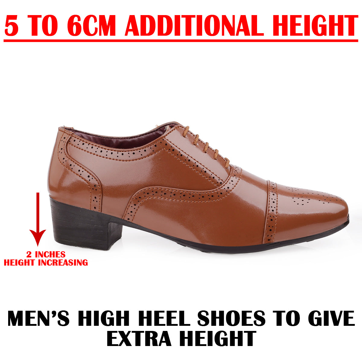 Men's Height Increasing Faux Leather Oxford Semi Brogue Formal Lace-Up Shoes