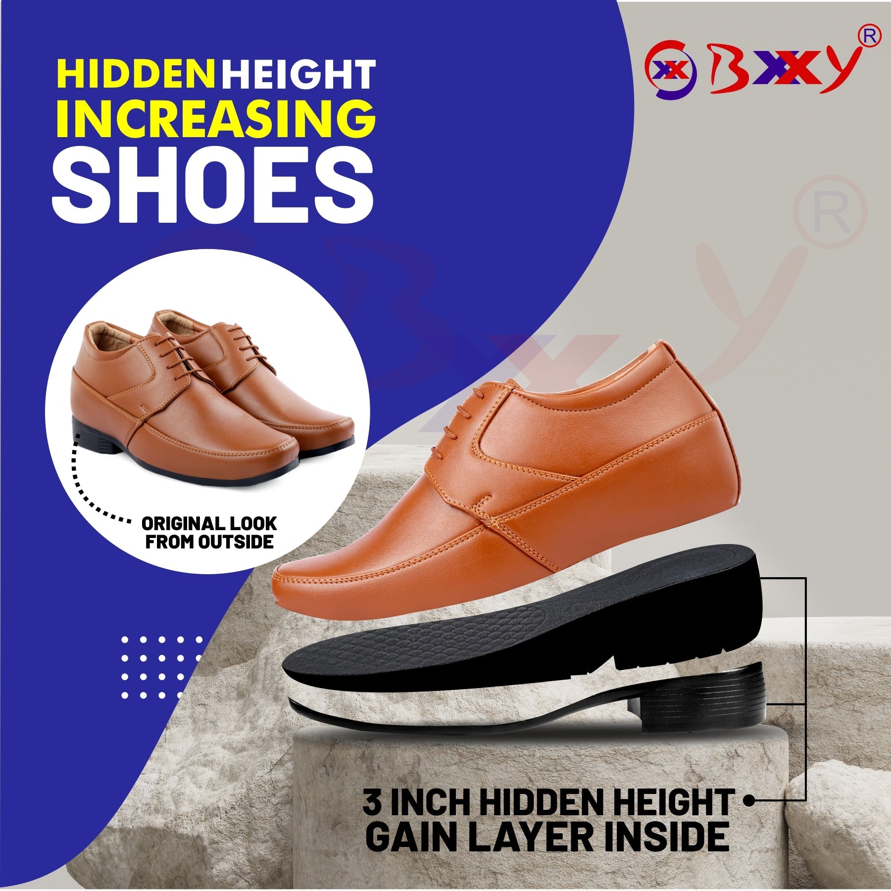 BXXY Men s 9 cm 3.5 Inch Hidden Height Increasing Formal Shoes