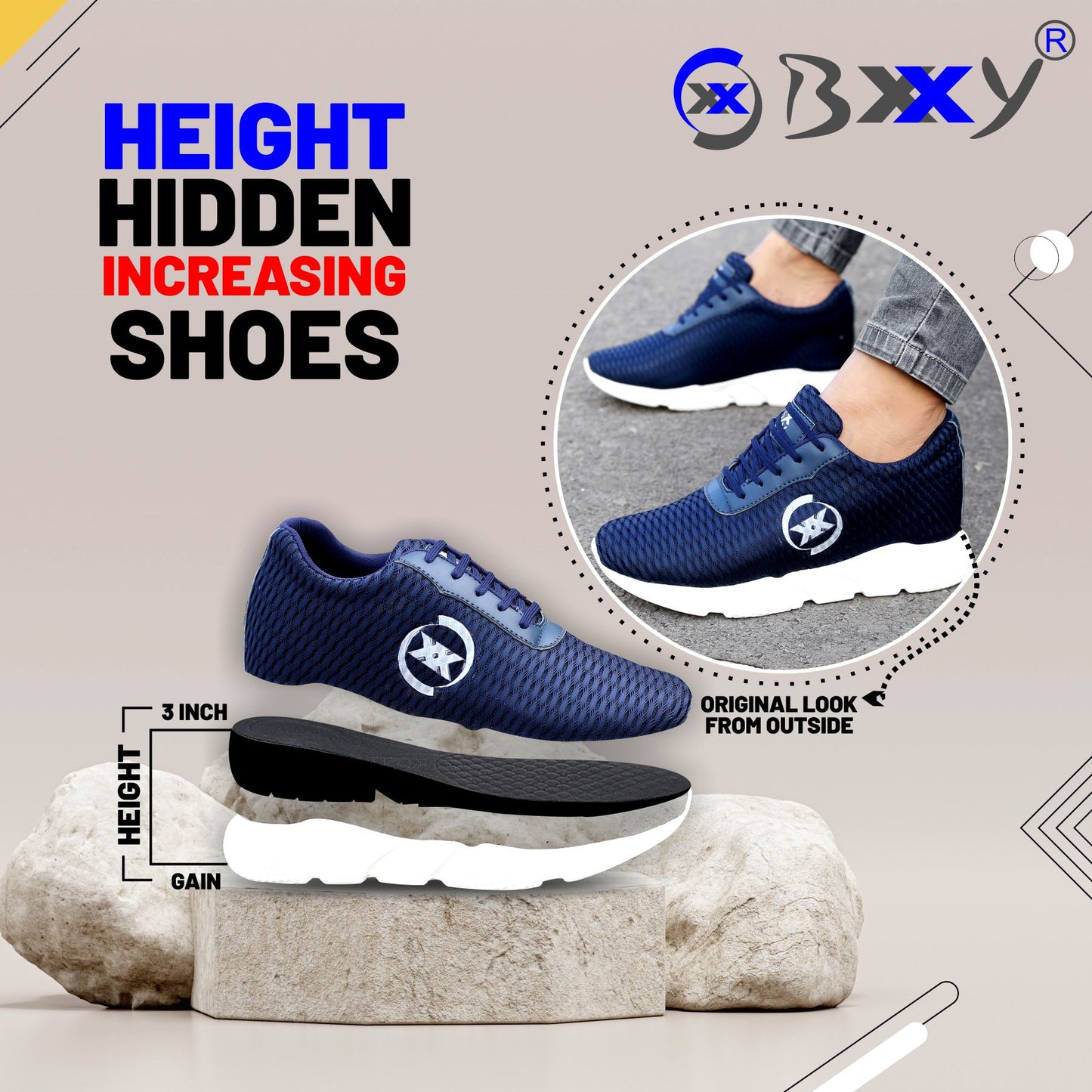 3 Inch Hidden Height Increasing / Elevator Sport Shoes For Men