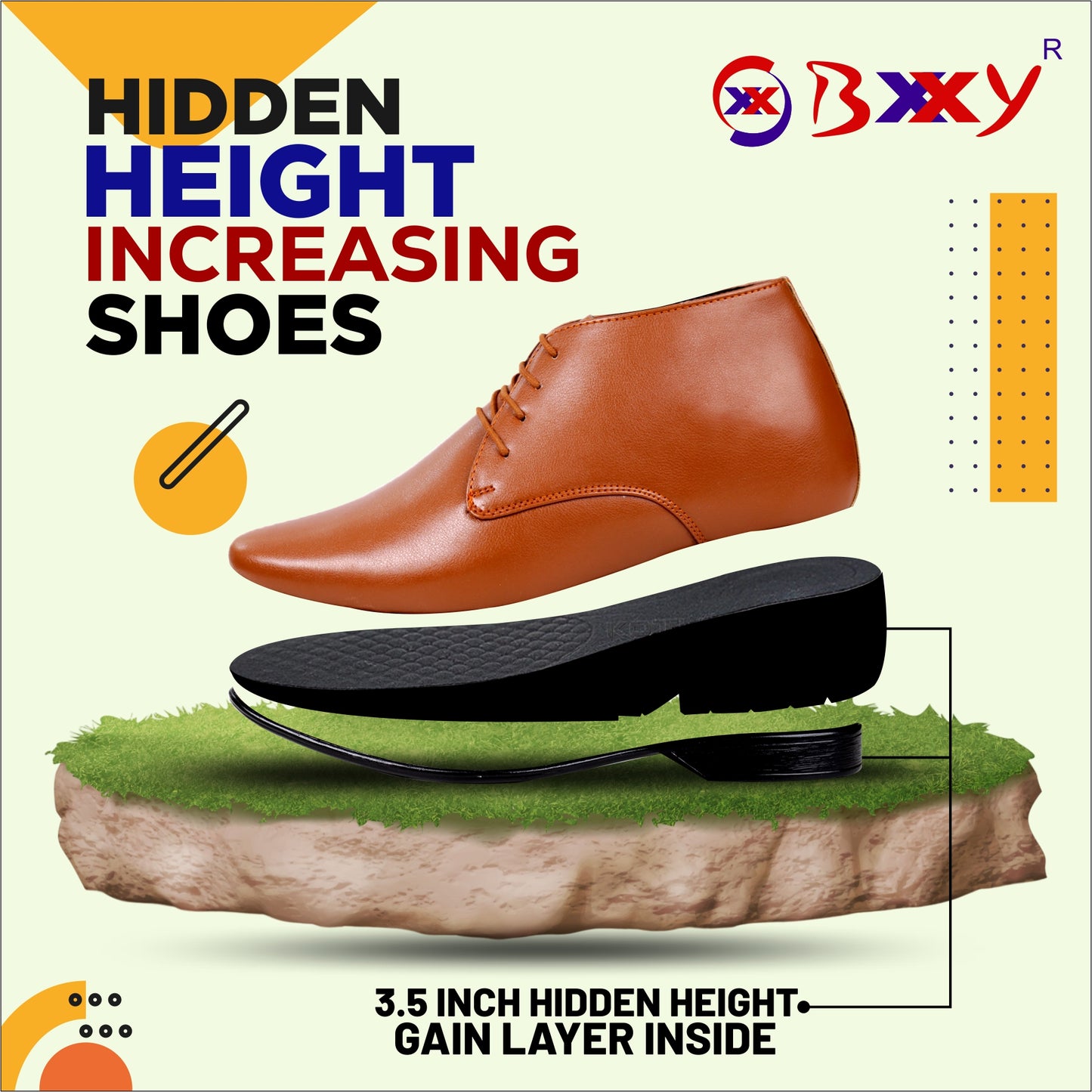 BXXY 9 cm (3.5 Inch) Hidden Height Increasing Formal Derby Boots for Men