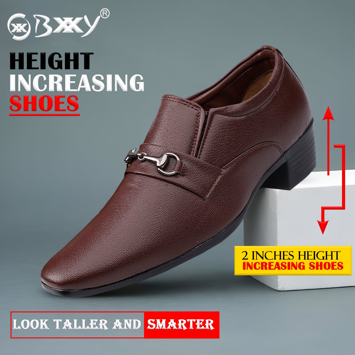 BXXY Men's Formal Height Increasing Slip-On Buckle Shoes