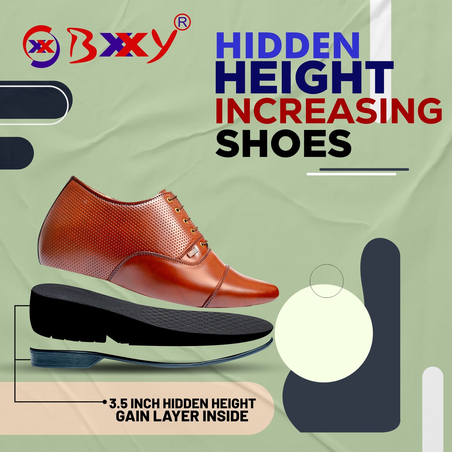 BXXY Men's 9 cm (3.5 Inch) Hidden Height Increasing Casual Oxford Lace-Up Shoes