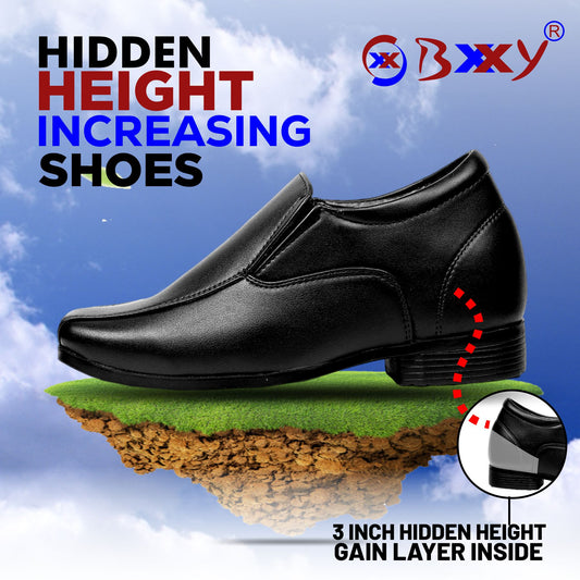 BXXY Men's Hidden Height Increasing Faux Leather Formal Moccasin Slip-on Elevator Shoes