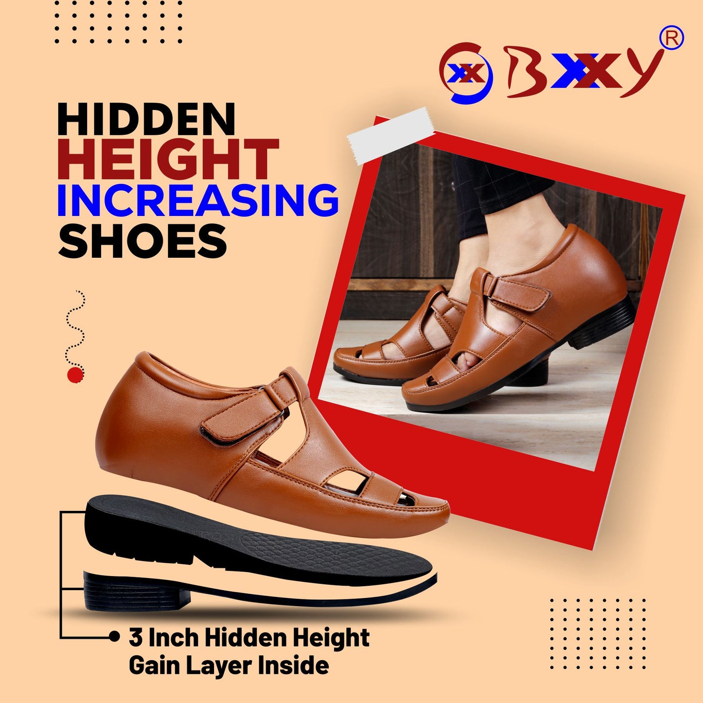 Bxxy's 3 Inch Hidden Height Increasing Sandals for Men