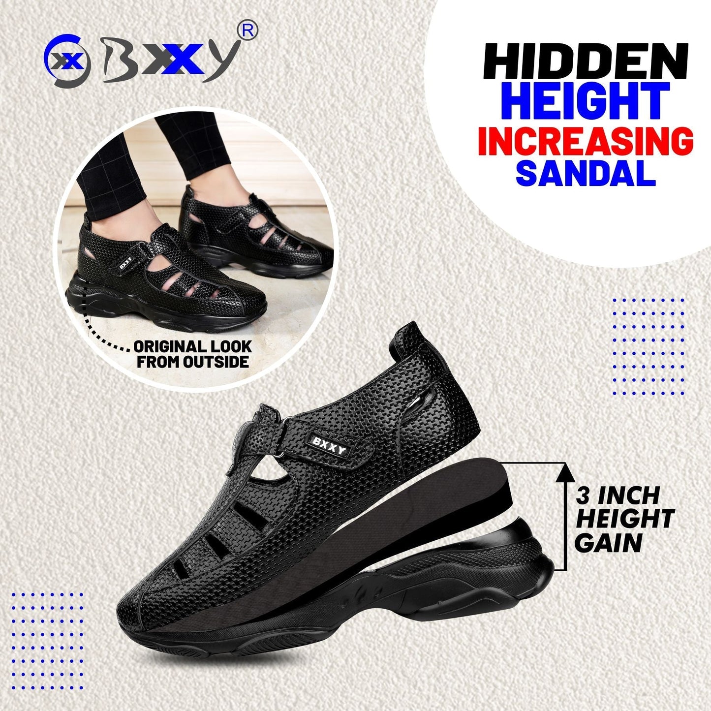 Bxxy's 3 Inch Height Increasing Elevator Sandals for Man