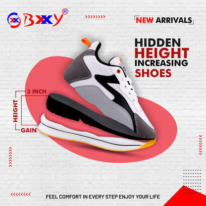 Bxxy Men's Stylish 3 Inch Hidden Height Increasing Casual Sports Lace-Up Shoes.