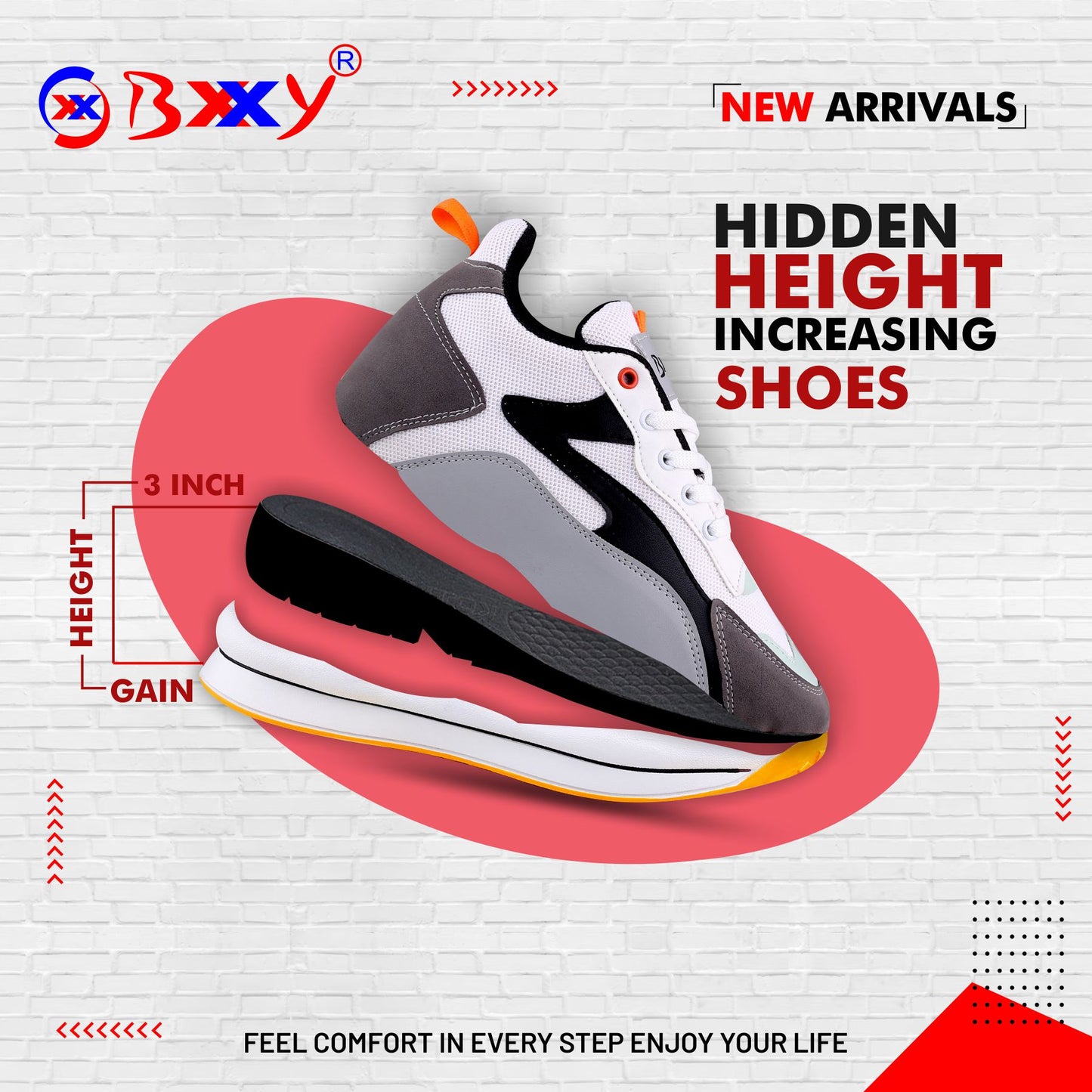 Bxxy's 3 Inch Hidden Height Increasing Breathable Lace-up Sports Shoes