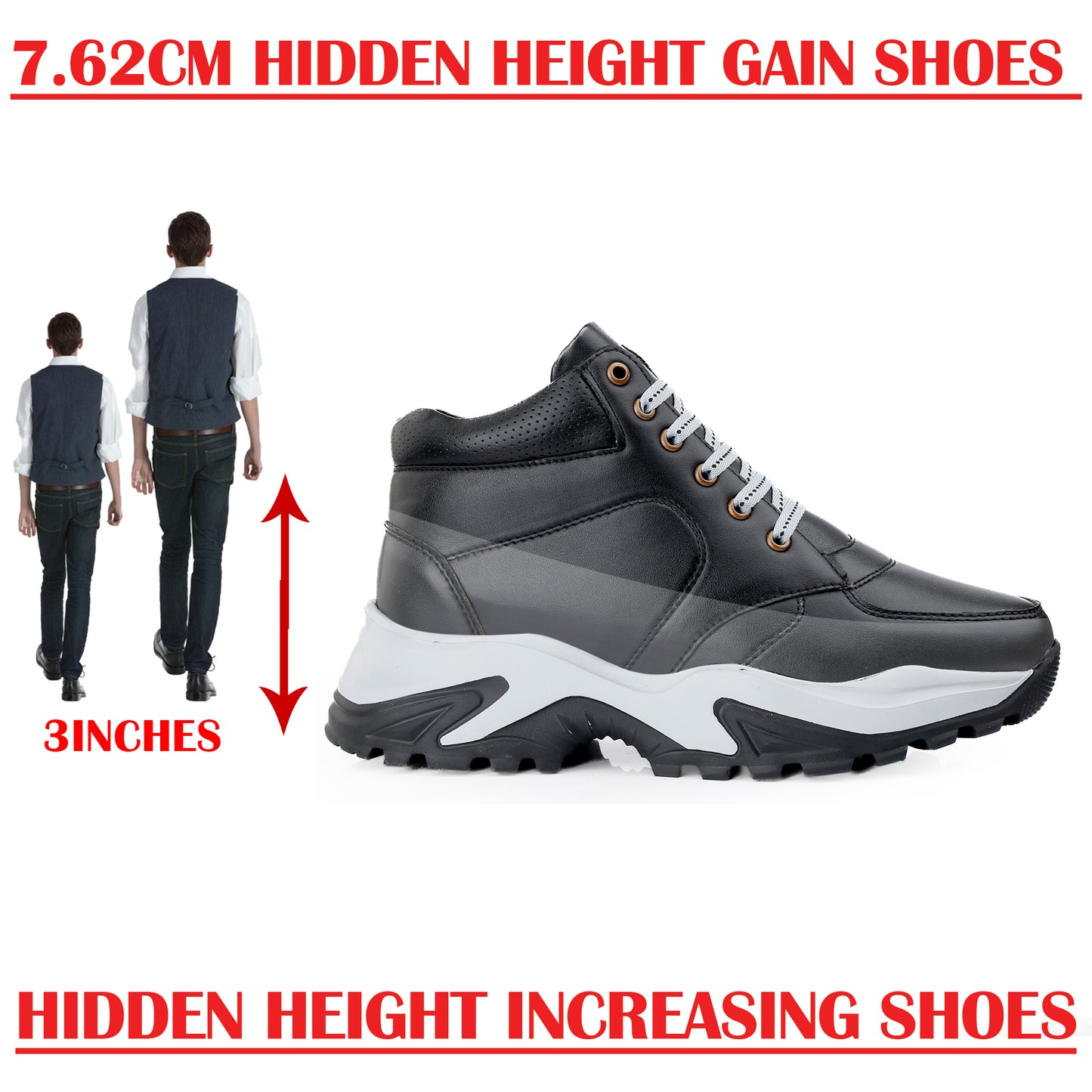 Men's 3 Inch Hidden Height Increasing Casual Outdoor Sneakers Boot