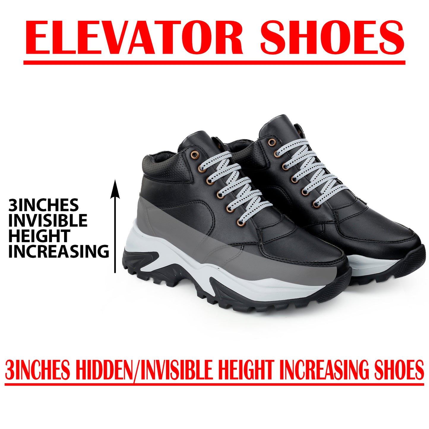 Men's 3 Inch Hidden Height Increasing Casual Outdoor Sneakers Boot