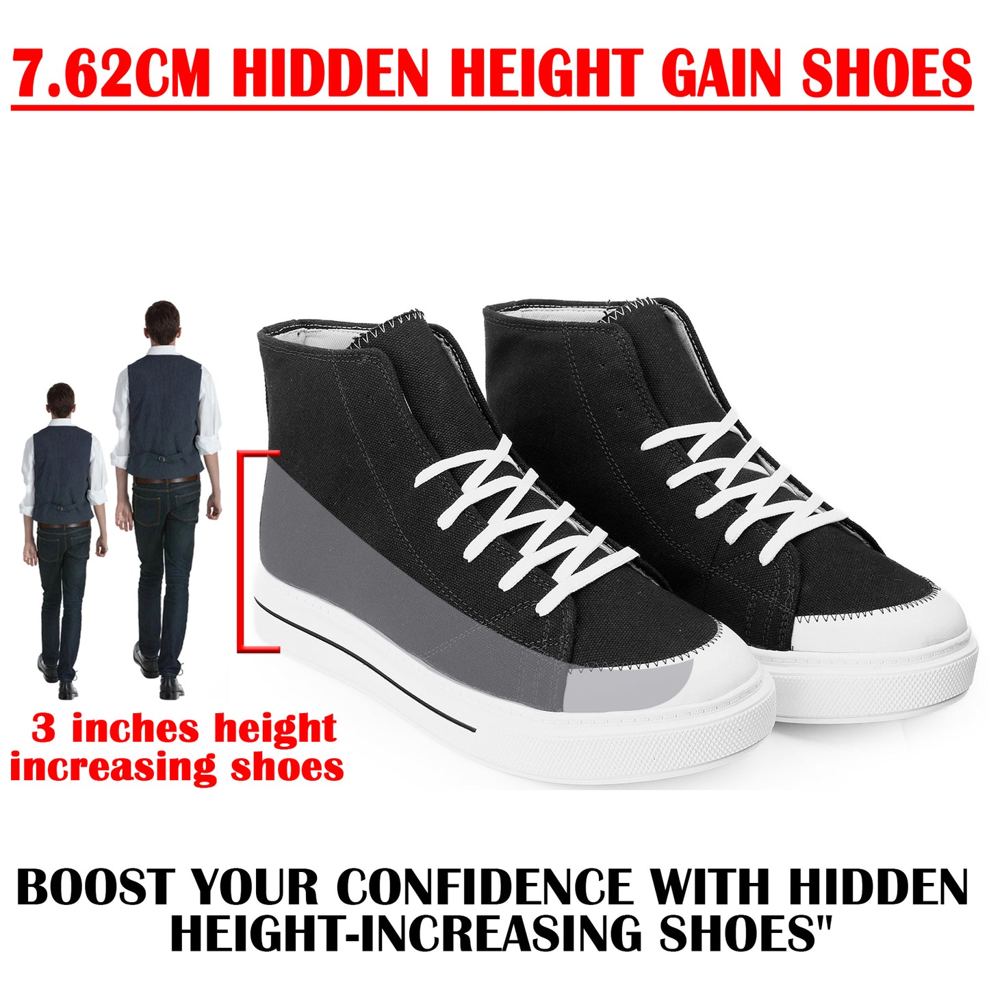 3 Inch Hidden Height Increasing Canvas Shoes