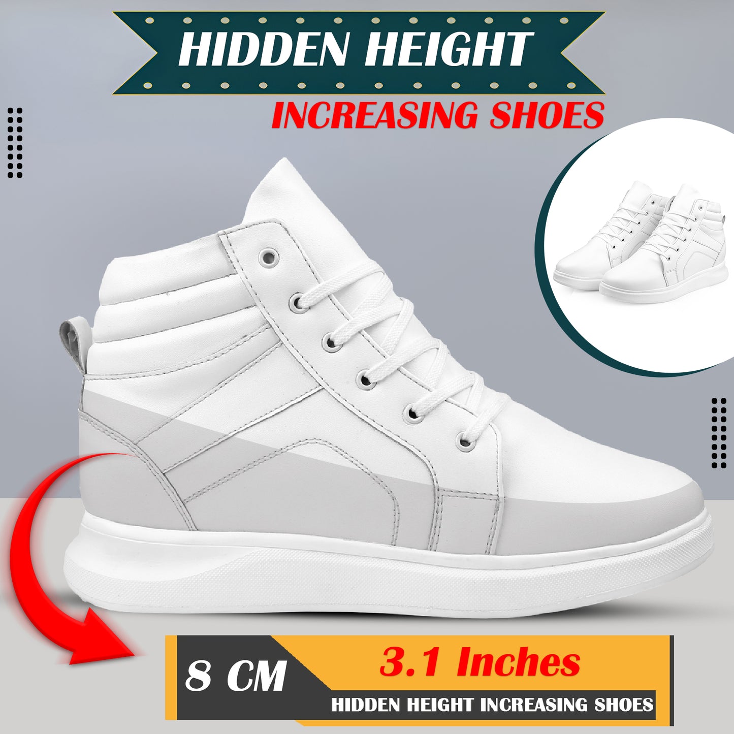 Men's 3.1 Inches (8CM) Hidden Height Increasing Boots