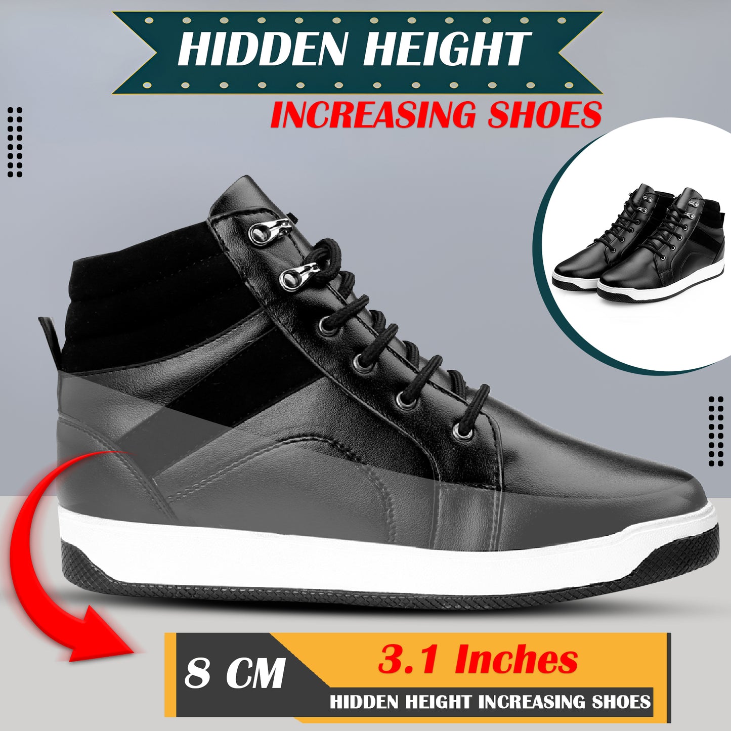 Men's 3.1 Inches (8CM) Hidden Height Increasing Boots