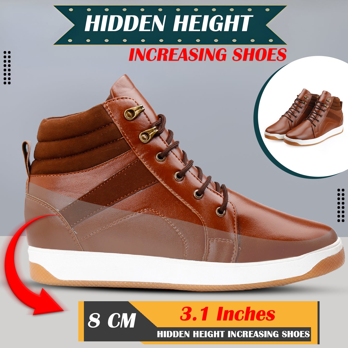 Men's 3.1 Inches (8CM) Hidden Height Increasing Boots