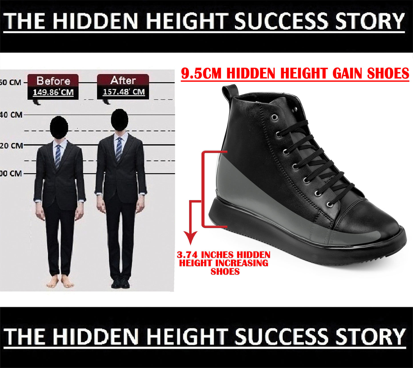 Men's 3.74 Inch (9.5CM) Hidden Height Increasing Boot