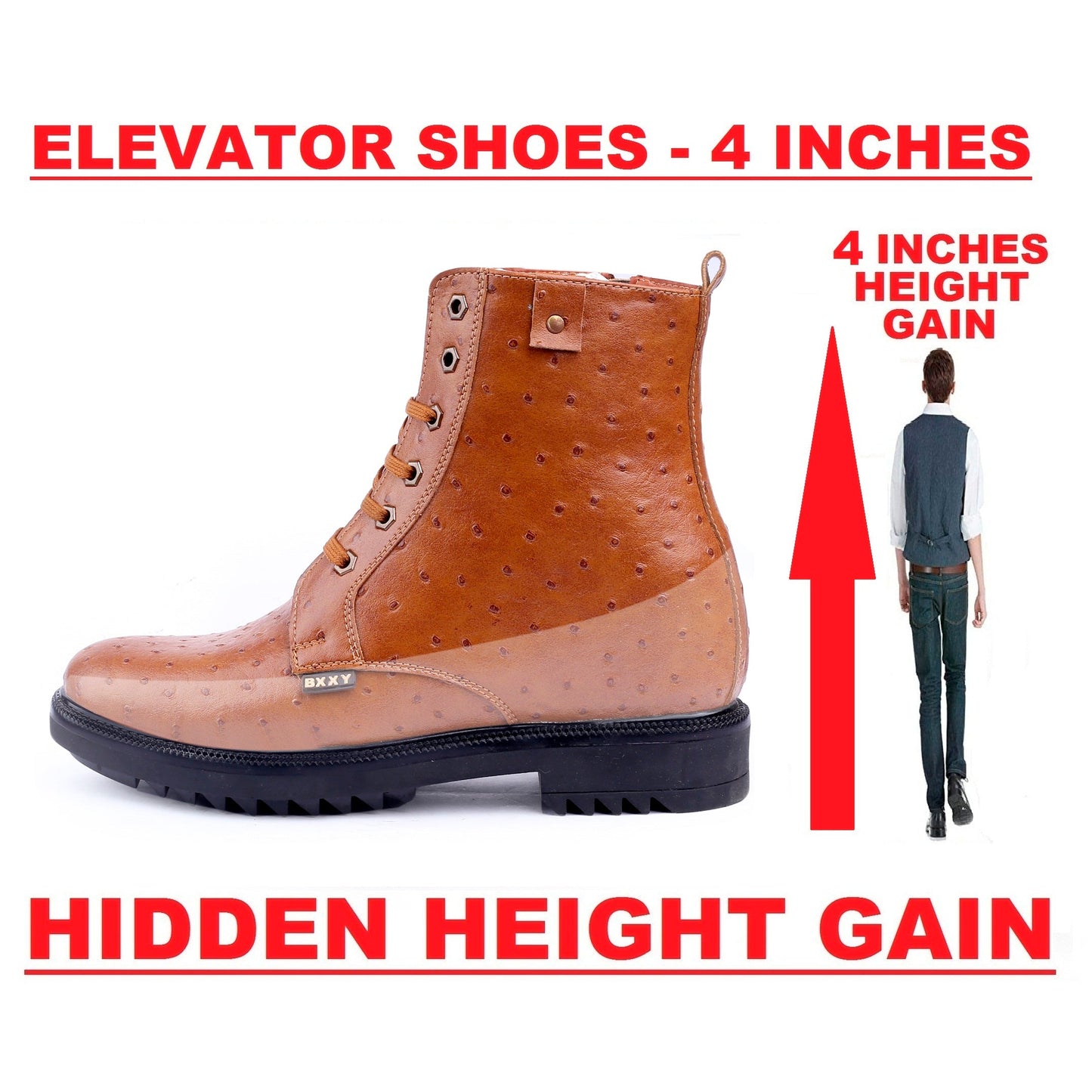 Men's 4 Inch Hidden Height Increasing Crocodile Textured High Ankle Trekking Boots