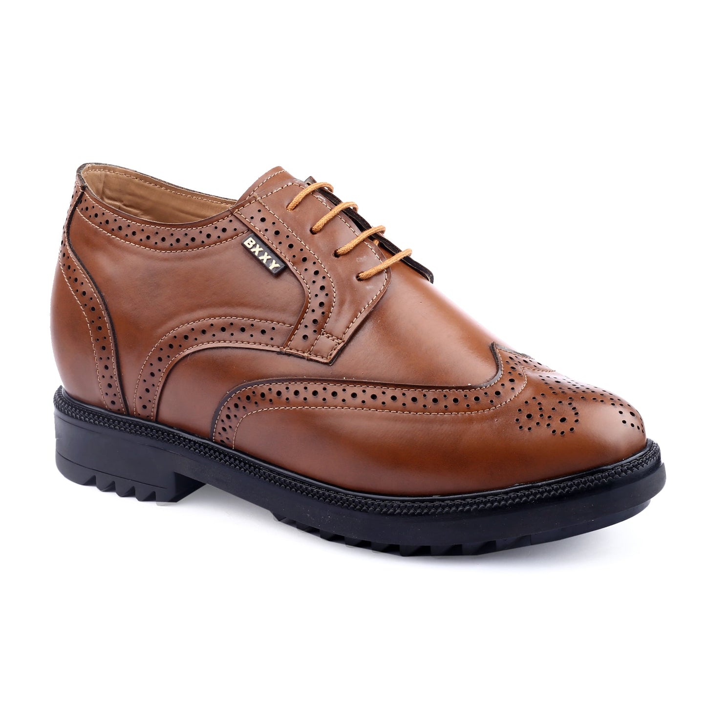 Men's 3.5 inch Hidden Height Increasing Faux Leather Brogue Lace-up Shoes
