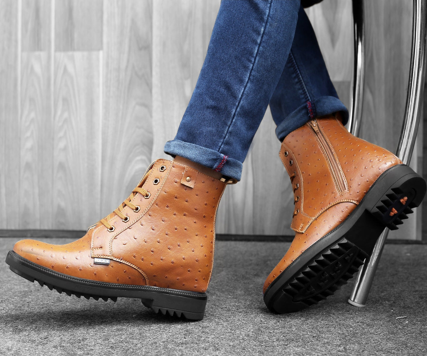Men's 4 Inch Hidden Height Increasing Crocodile Textured Designer Boots