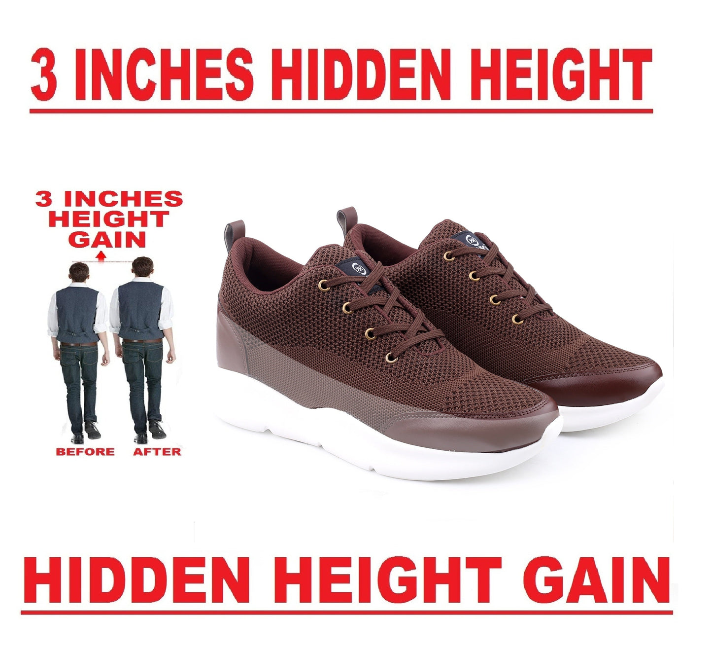 Men's New Stylish Hidden Height Increasing Stylish Casual Sports Lace-Up Shoes