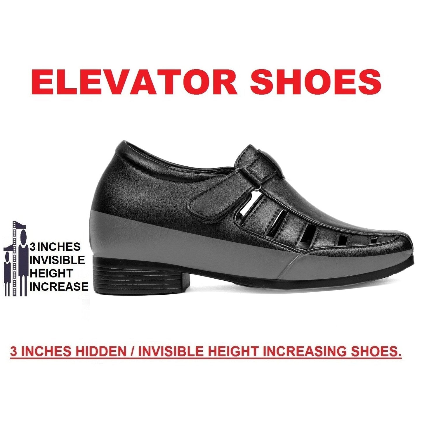 Men's 3 Inch Hidden Height Increasing Elevator Velcro Sandals