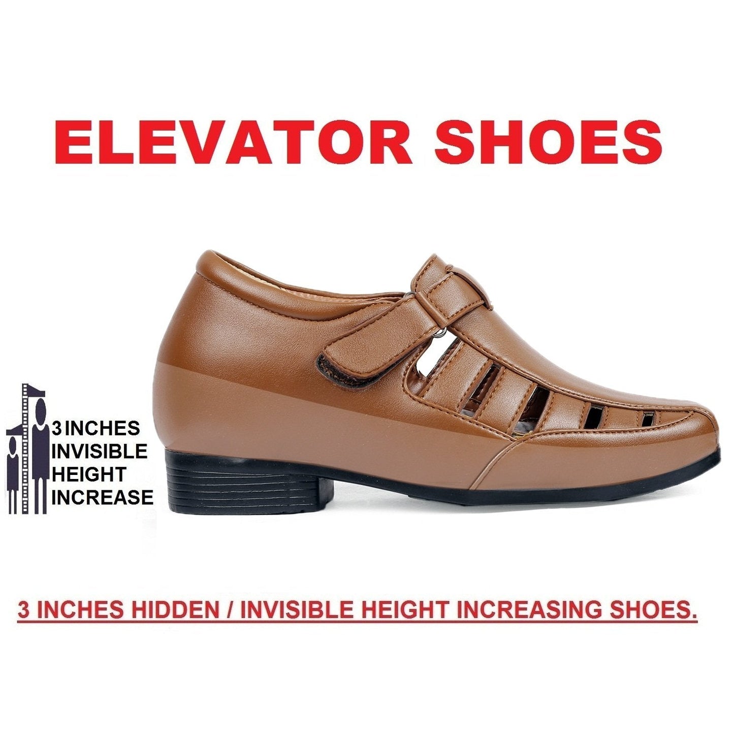 Men's 3 Inch Hidden Height Increasing Elevator Velcro Sandals