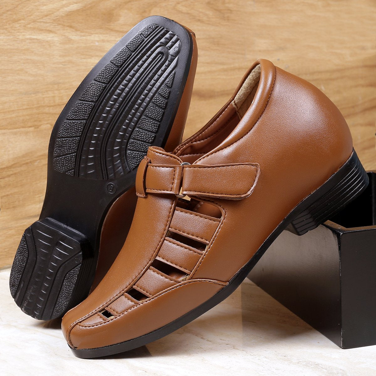 Men's 3 Inch Hidden Height Increasing Elevator Velcro Sandals