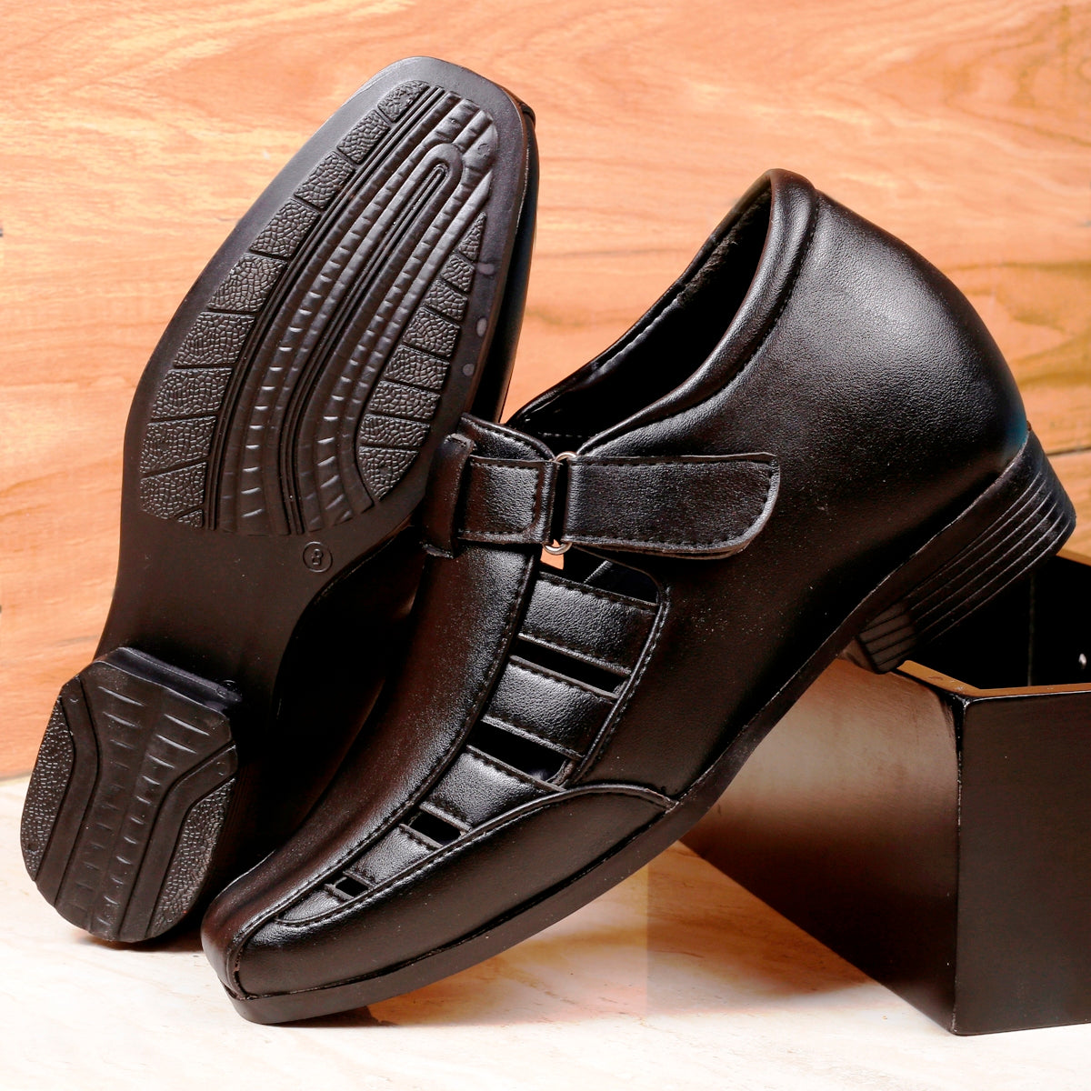 Bxxy's 3 Inch Hidden Height Increasing Elevator Faux Leather Sandals for Men