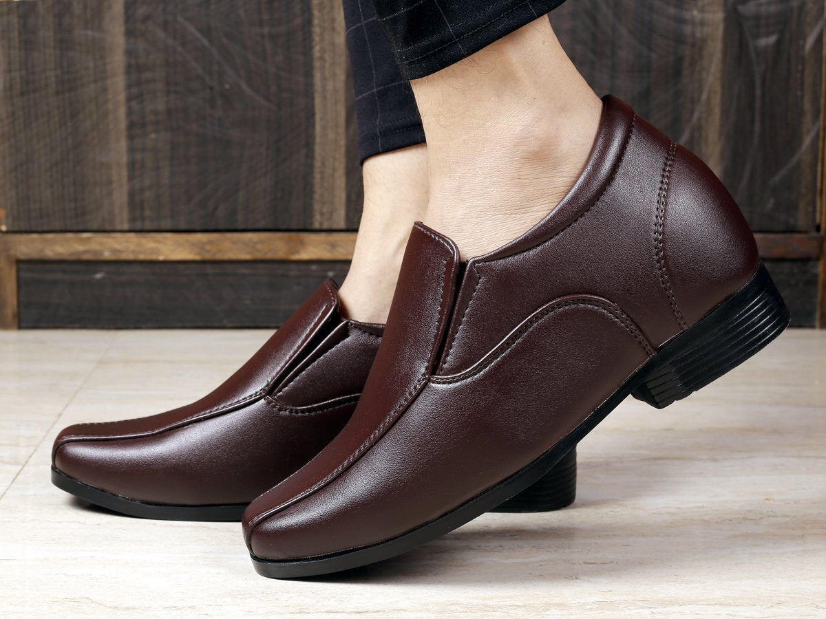 Bxxy's 3 Inch Hidden Height Increasing Elevator Slip-ons Faux Leather Formal Shoes