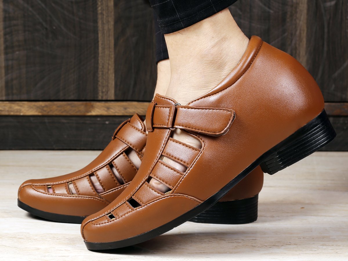 Bxxy's 3 Inch Hidden Height Increasing Vegan Leather Roman Sandals for Men