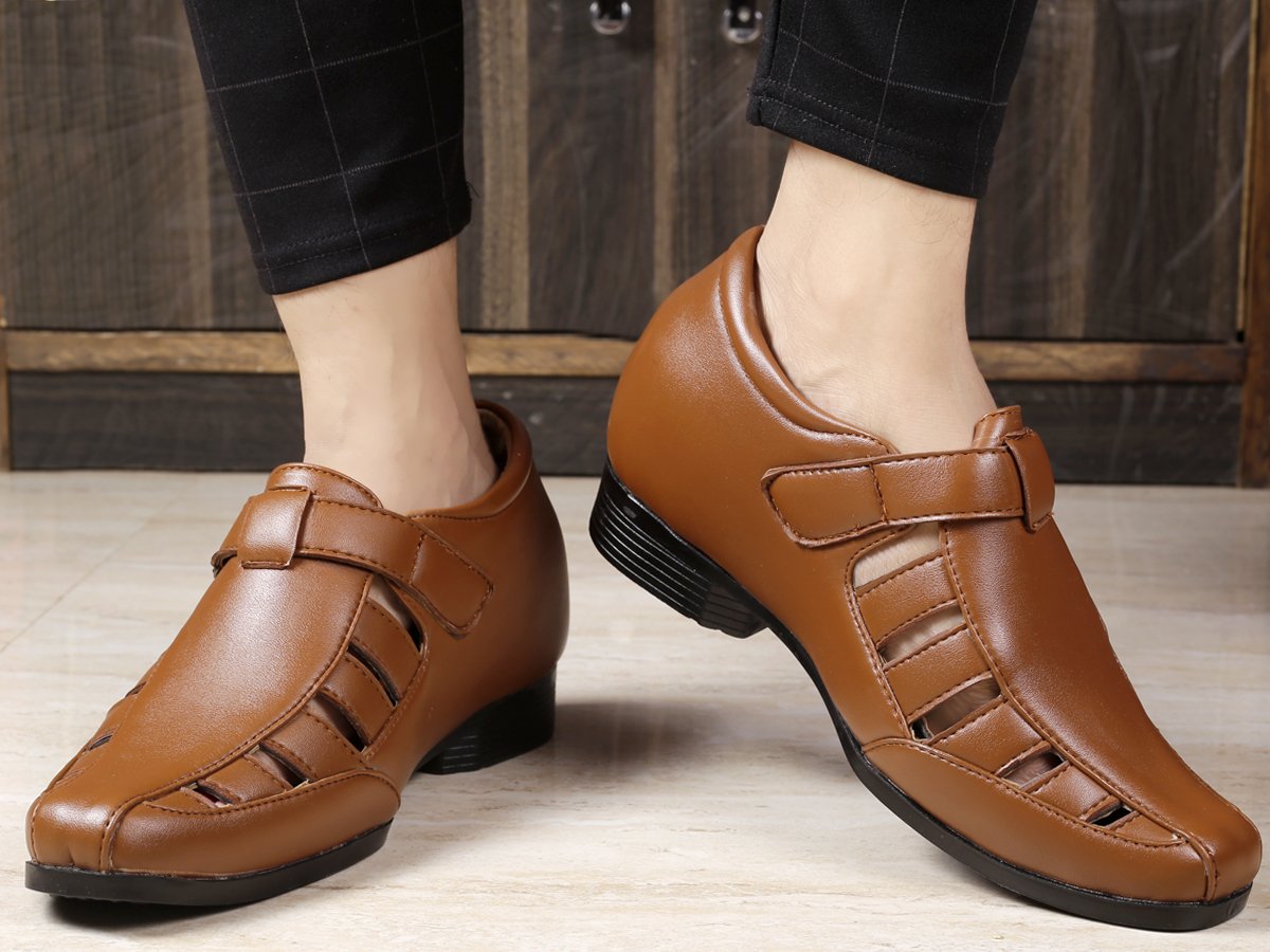 Bxxy's 3 Inch Hidden Height Increasing Vegan Leather Roman Sandals for Men