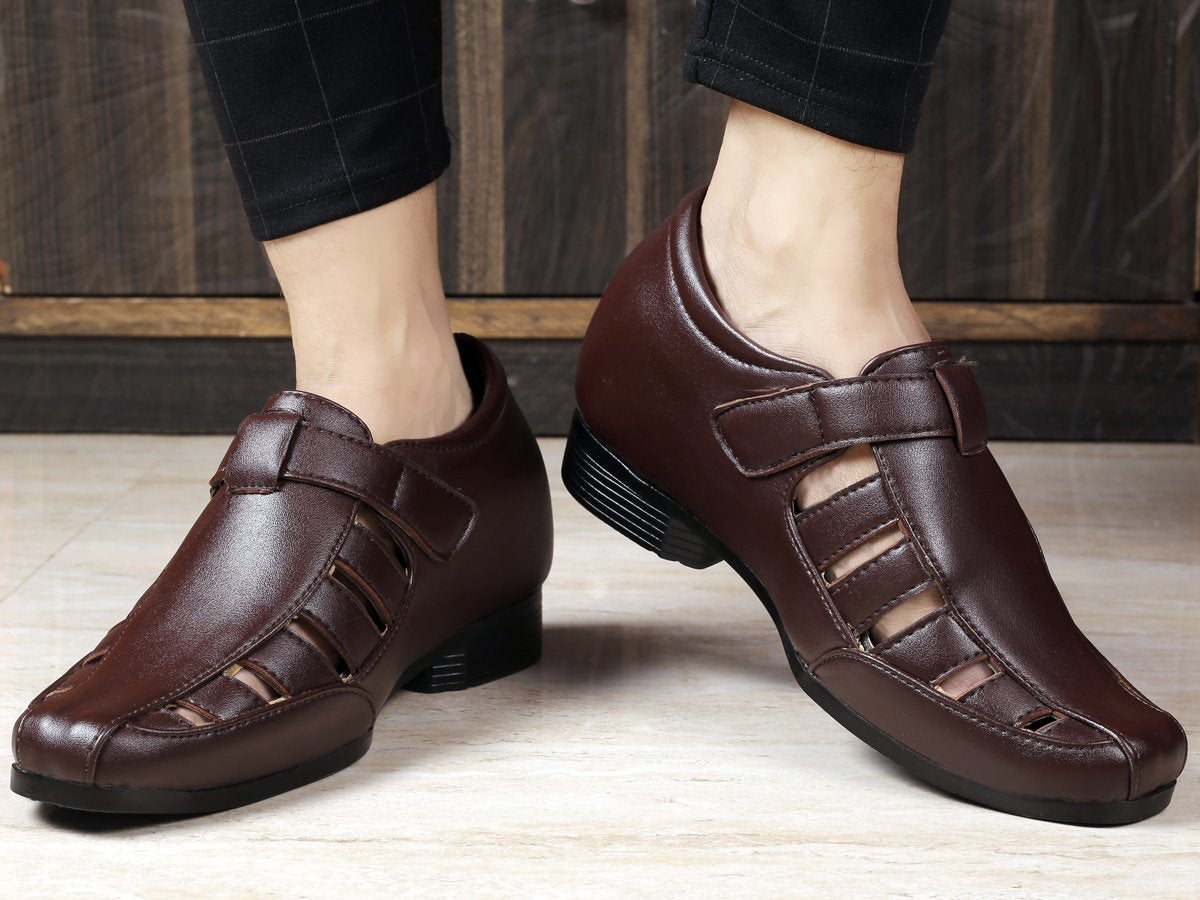 Bxxy's 3 Inch Hidden Height Increasing Vegan Leather Roman Sandals for Men