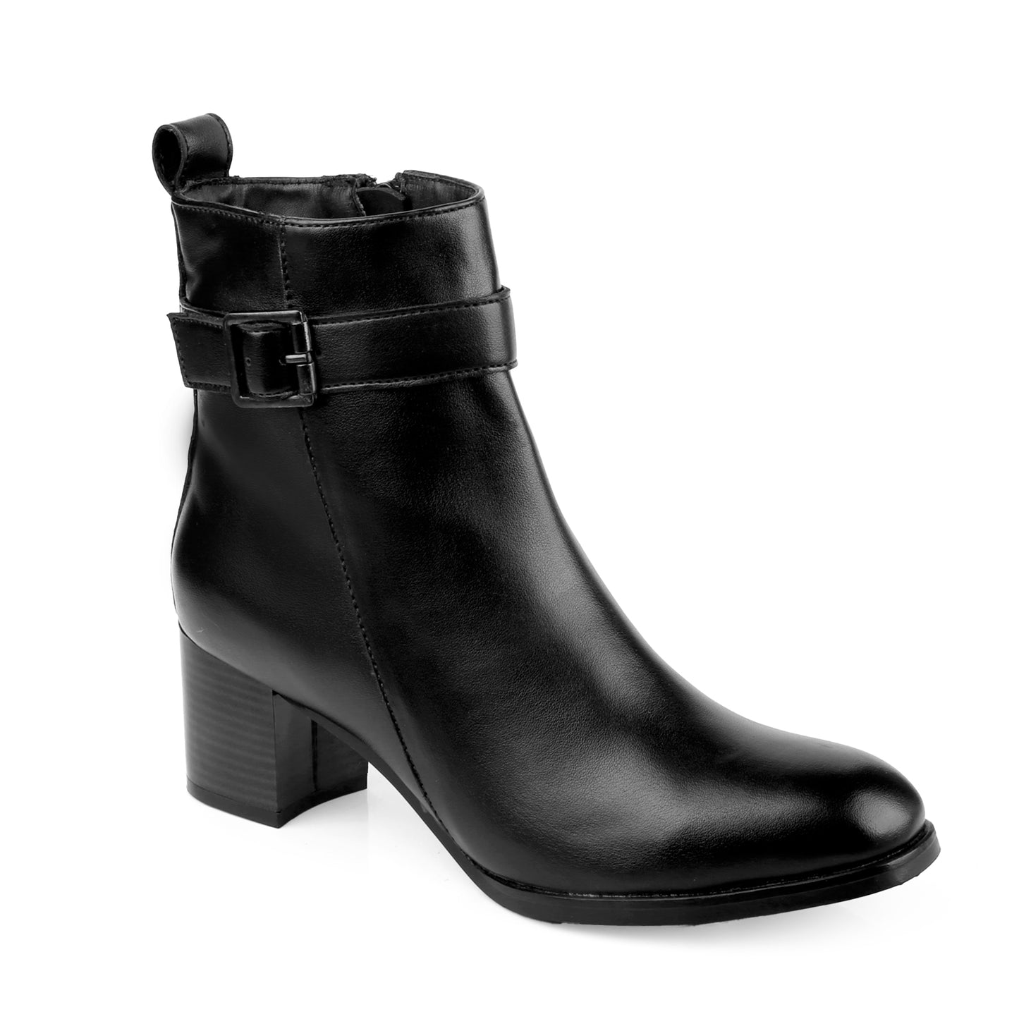 Women Buckle Ankle Zipper Boots with Heels