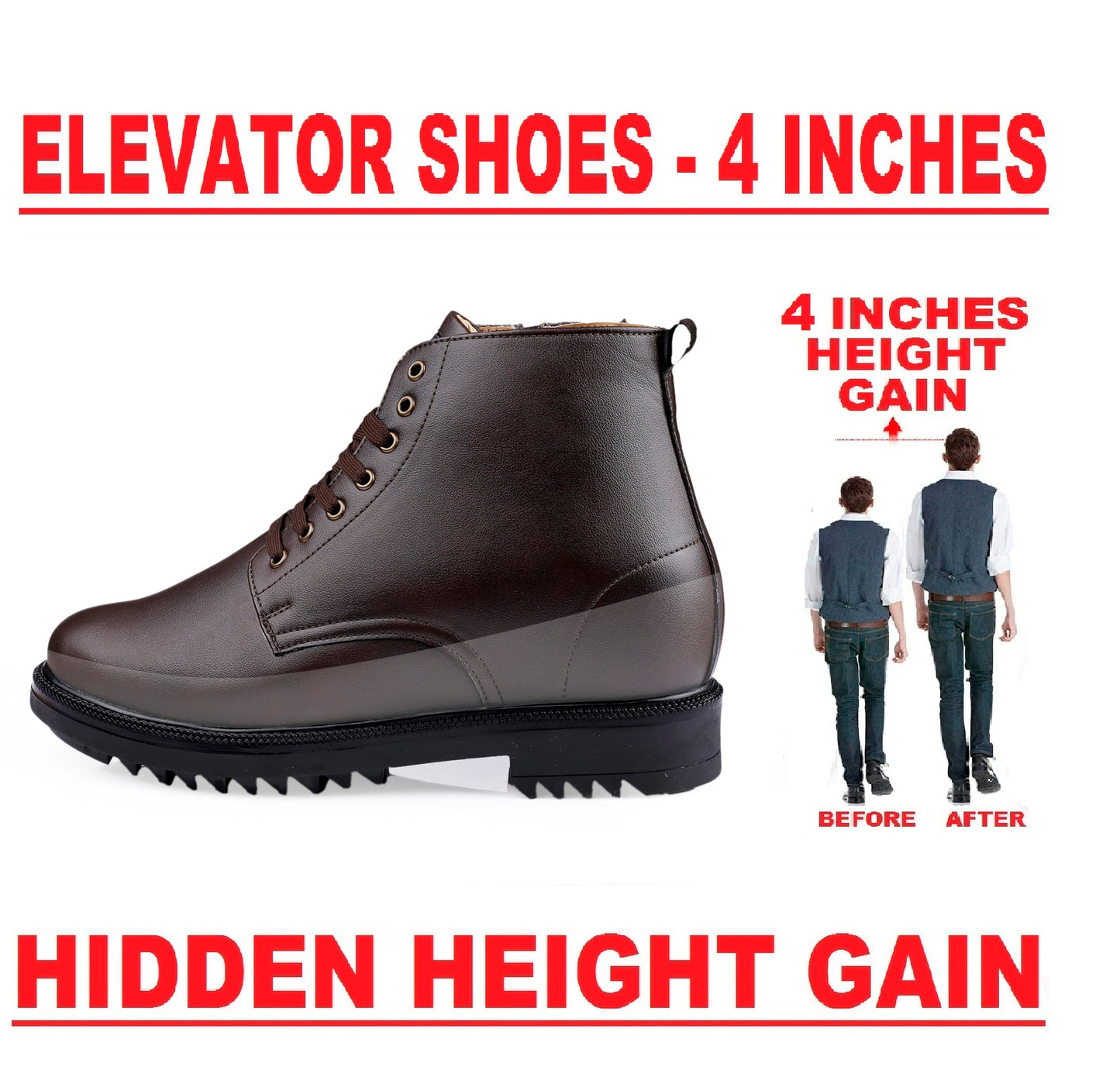 Men's 4 Inch Hidden Height Increasing Boot in Eva Sole