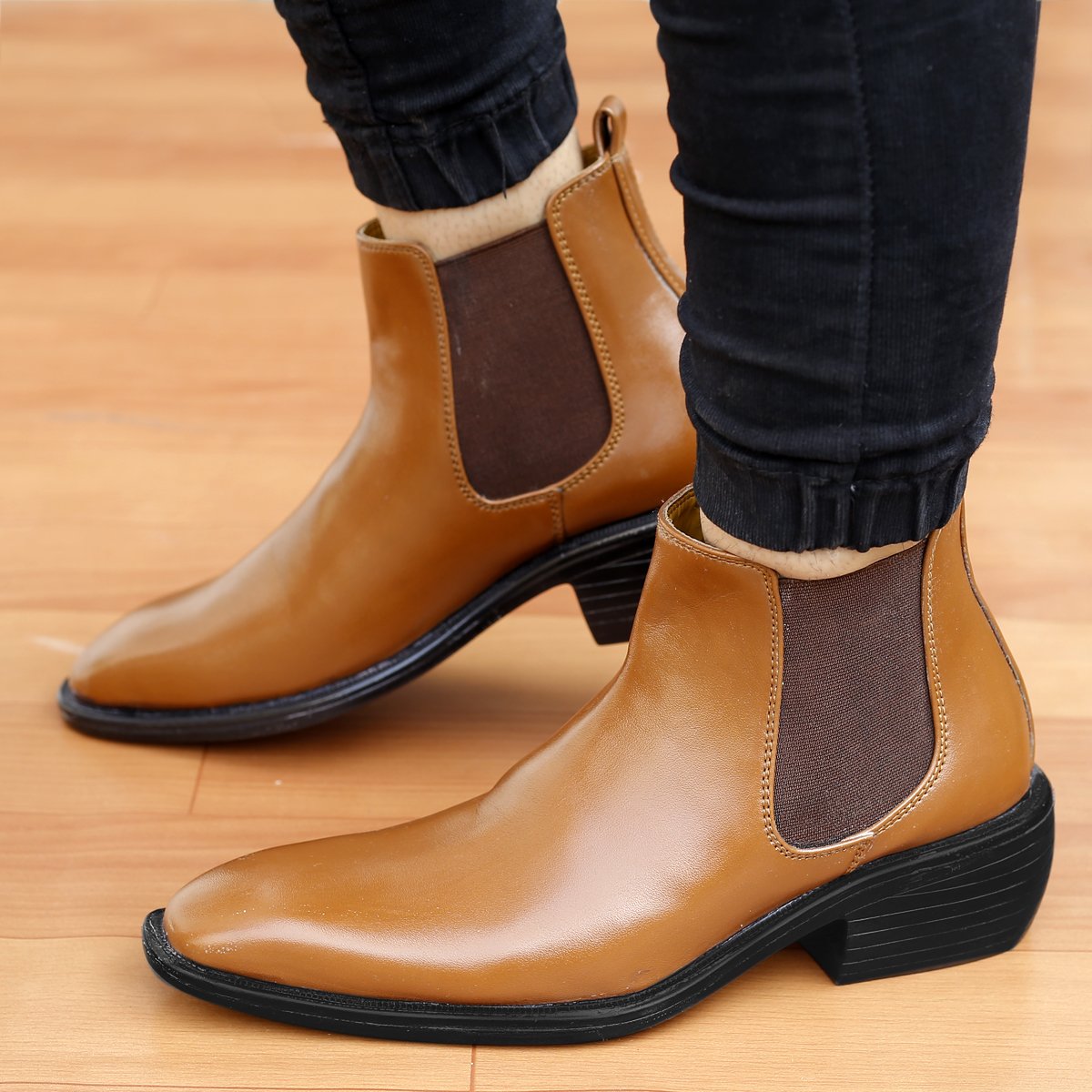 Bxxy's 2 Inch Hidden Height Increasing Faux Leather Chelsea Boots for Men