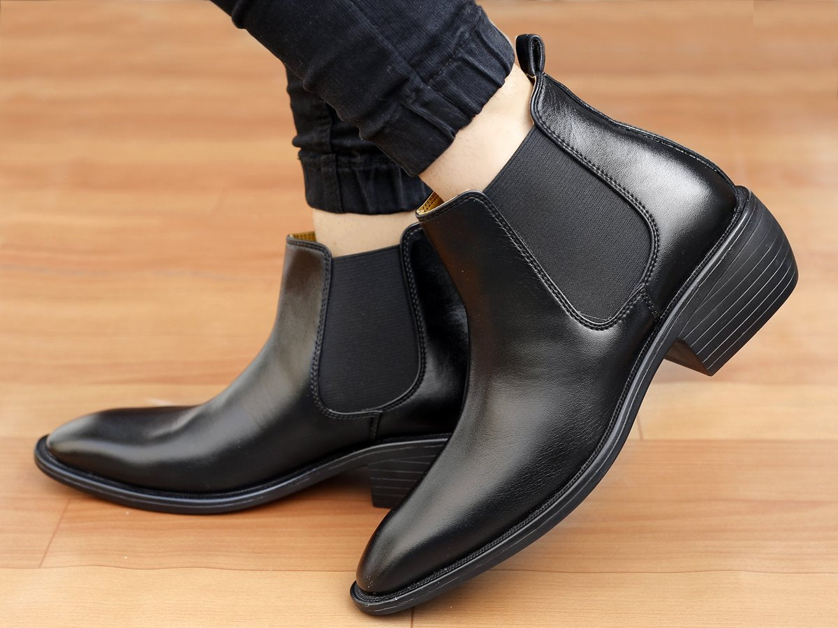 Bxxy's 2 Inch Hidden Height Increasing Faux Leather Chelsea Boots for Men