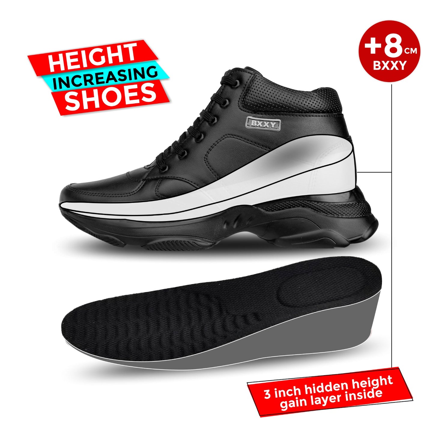 Bxxy's 3 Inch Hidden Height Increasing Shoes for Men