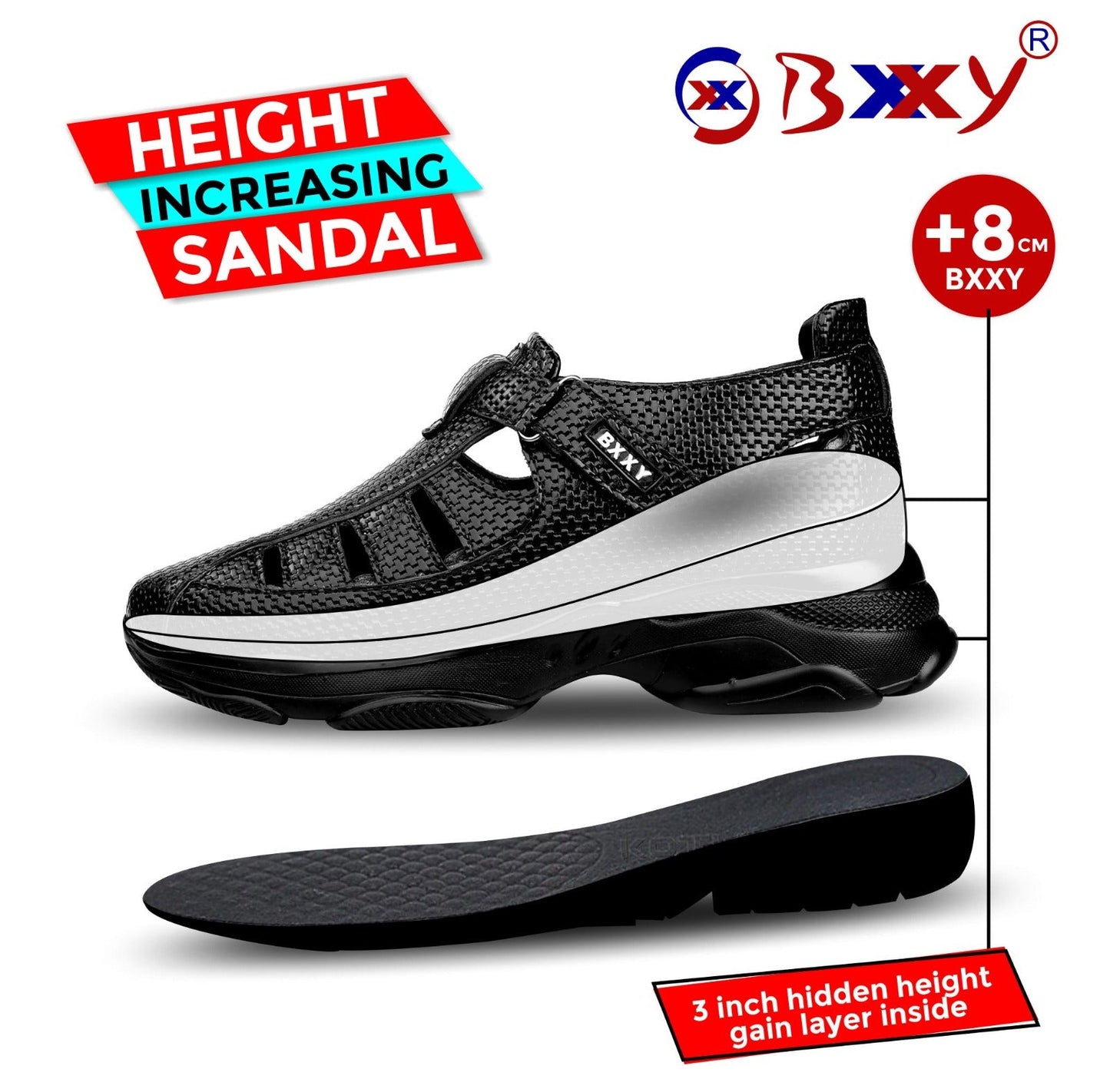 Men's 3 Inch Hidden Height Increasing Latest Casual Sandals