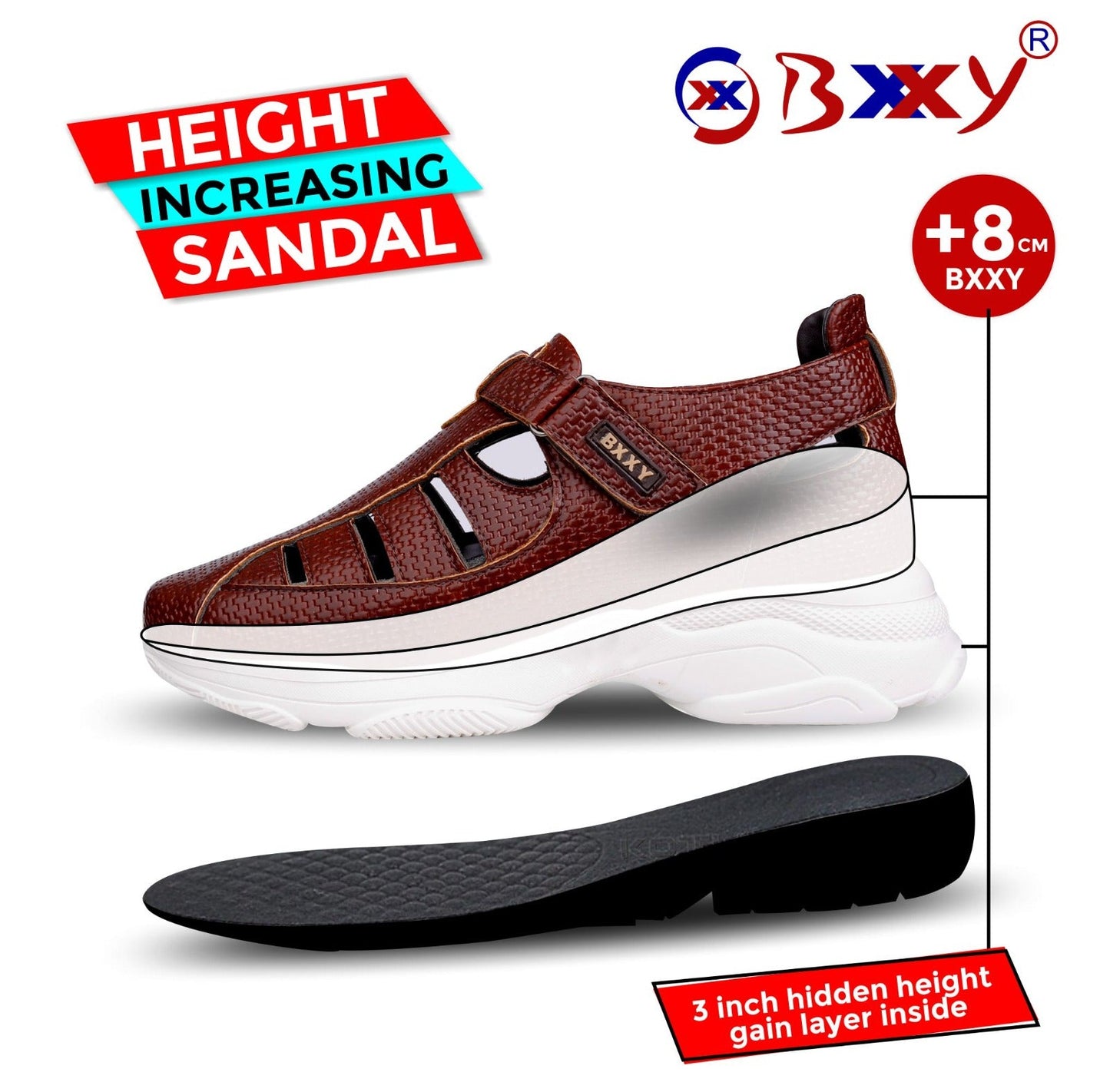 Men's 3 Inch Hidden Height Increasing Latest Casual Sandals