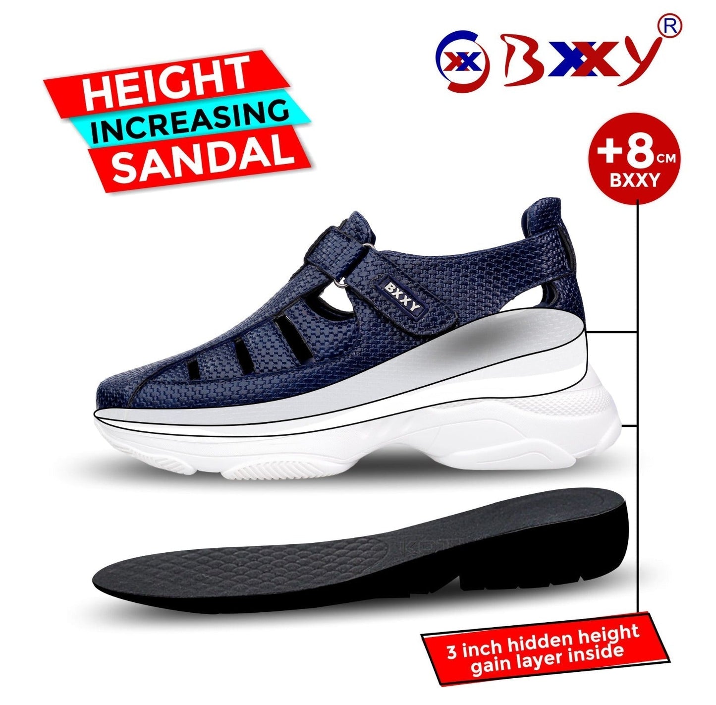 Bxxy Men's New Stylish 3 Inch Hidden Height Increasing Casual Sandals