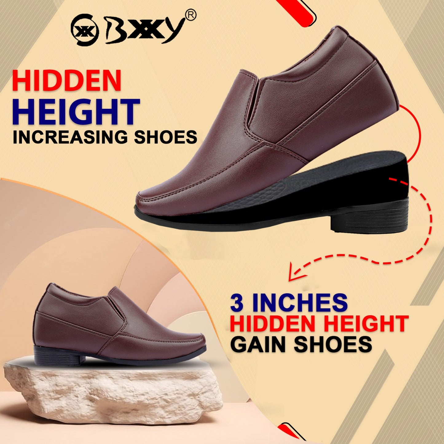 BXXY Men's Hidden Height Increasing Formal Wear Slip-on Shoes