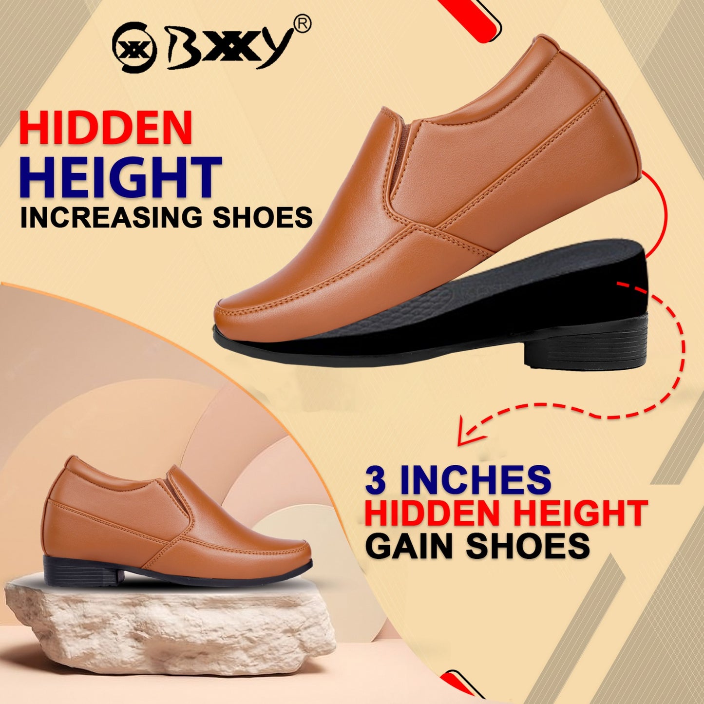 BXXY Men's Hidden Height Increasing Formal Wear Slip-on Shoes