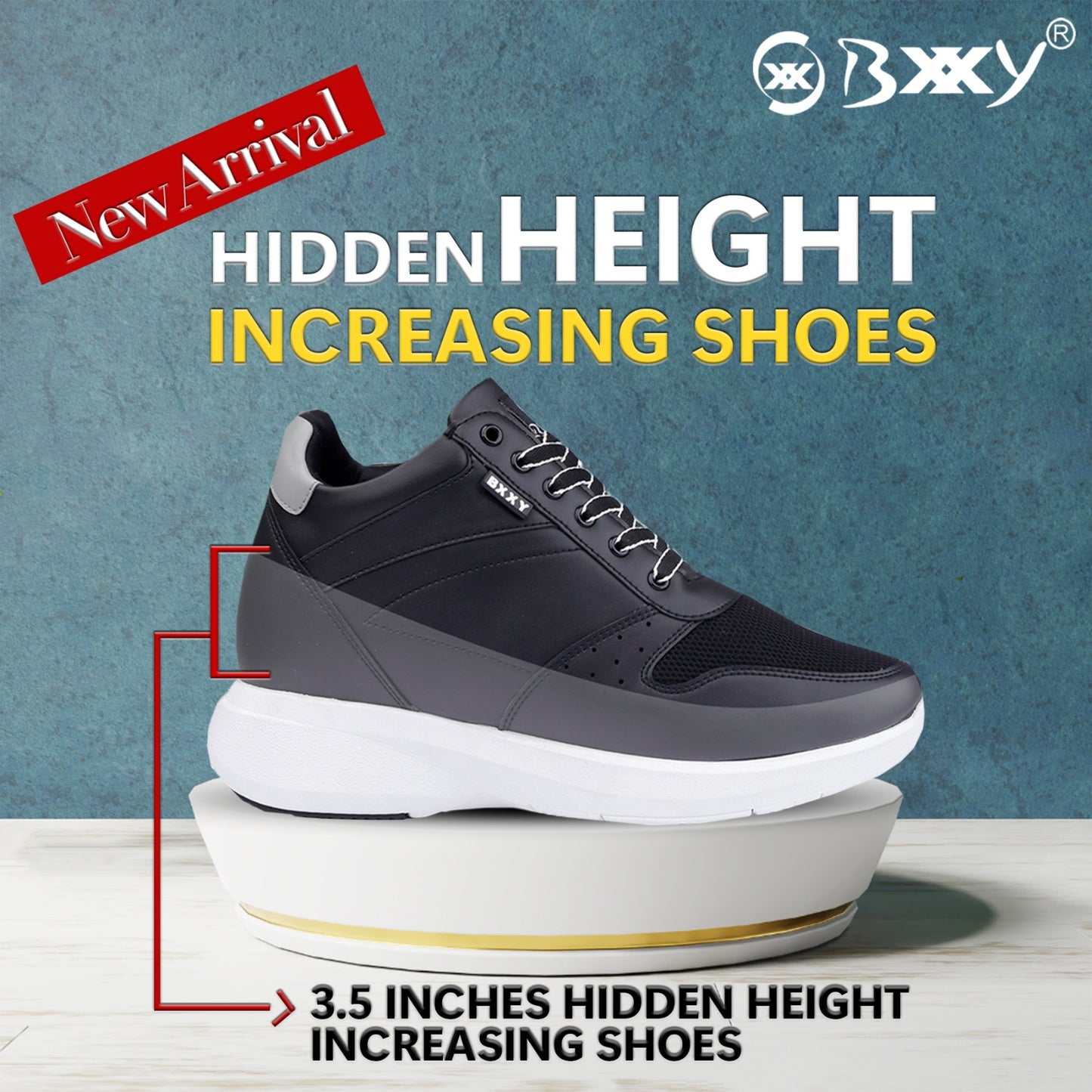 Bxxy Men's 3.5 Inch Hidden Height Increasing Elevator Casual Lace-up Outdoor Sneaker Boot