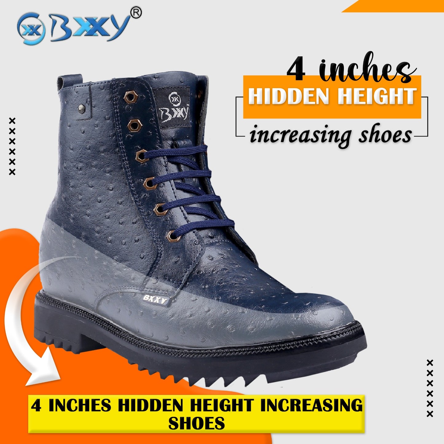 Bxxy 4 Inch Hidden Height Increasing Fashionable High Ankle Boots For Men