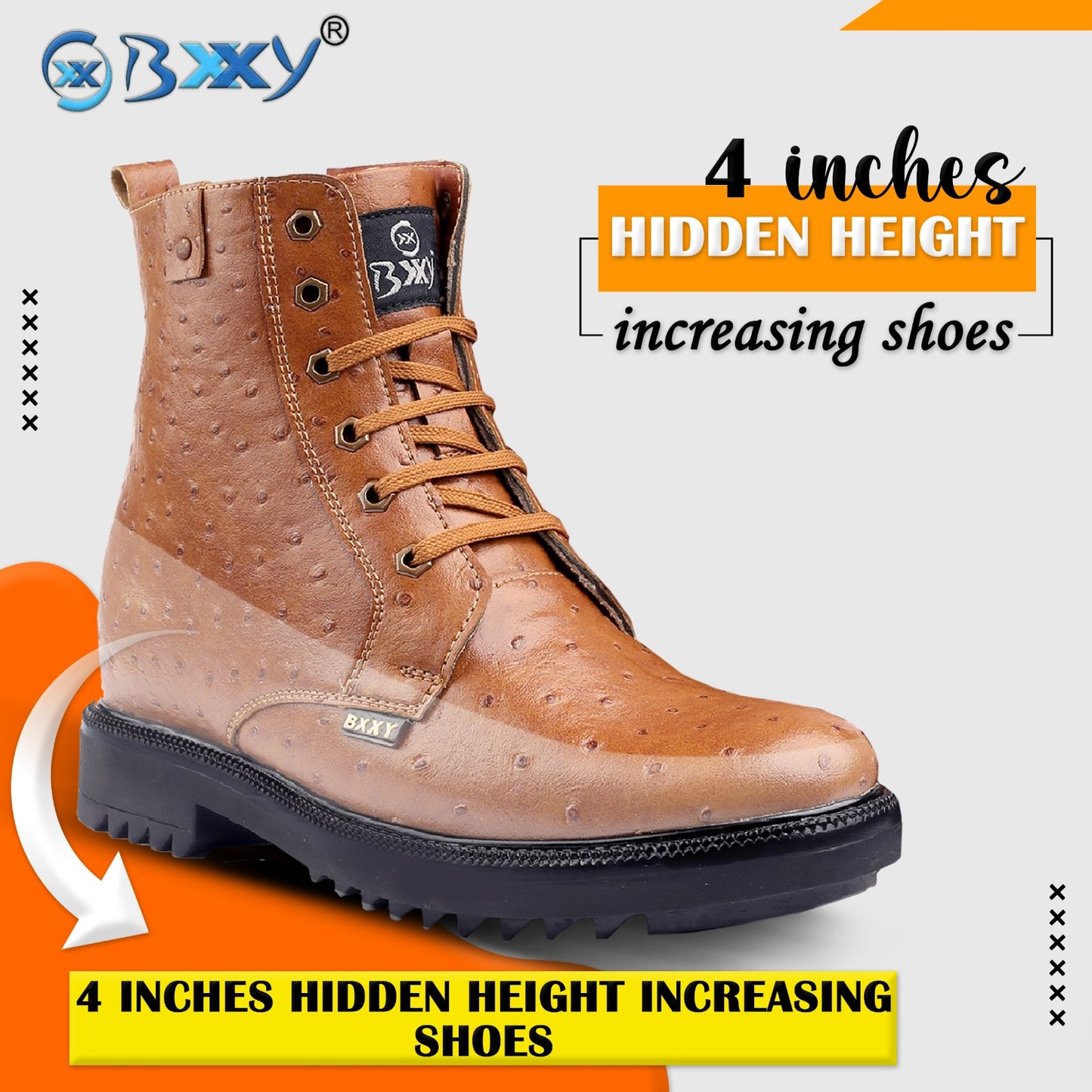 Bxxy 4 Inch Hidden Height Increasing Fashionable High Ankle Boots For Men