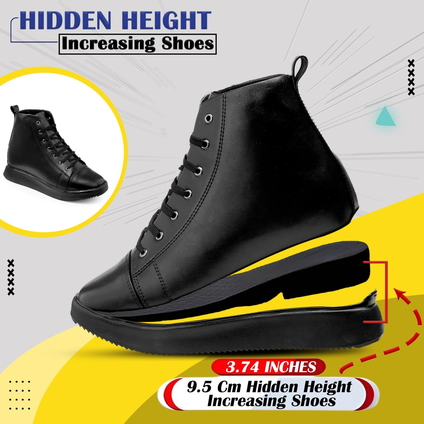 Men's 3.74 Inch (9.5CM) Hidden Height Increasing Boot