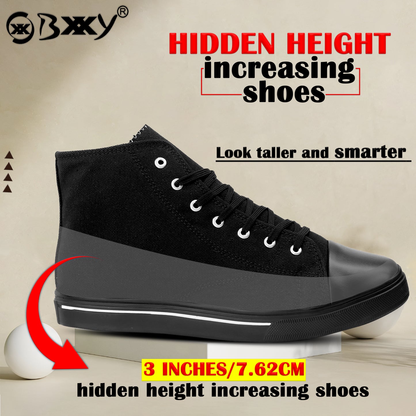 3 Inches Hidden Height Increasing Classic Canvas Elevator Shoes for all day Comfort and Styling