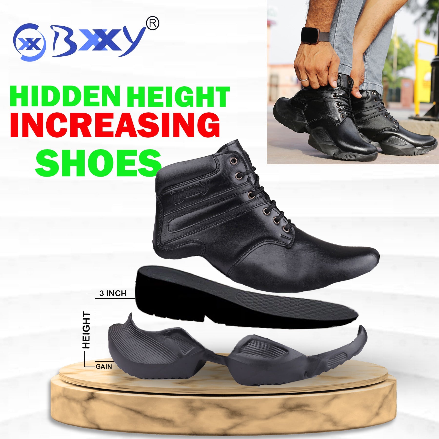 Men s 4 Inch Hidden Height Increasing Faux Leather Material Casual